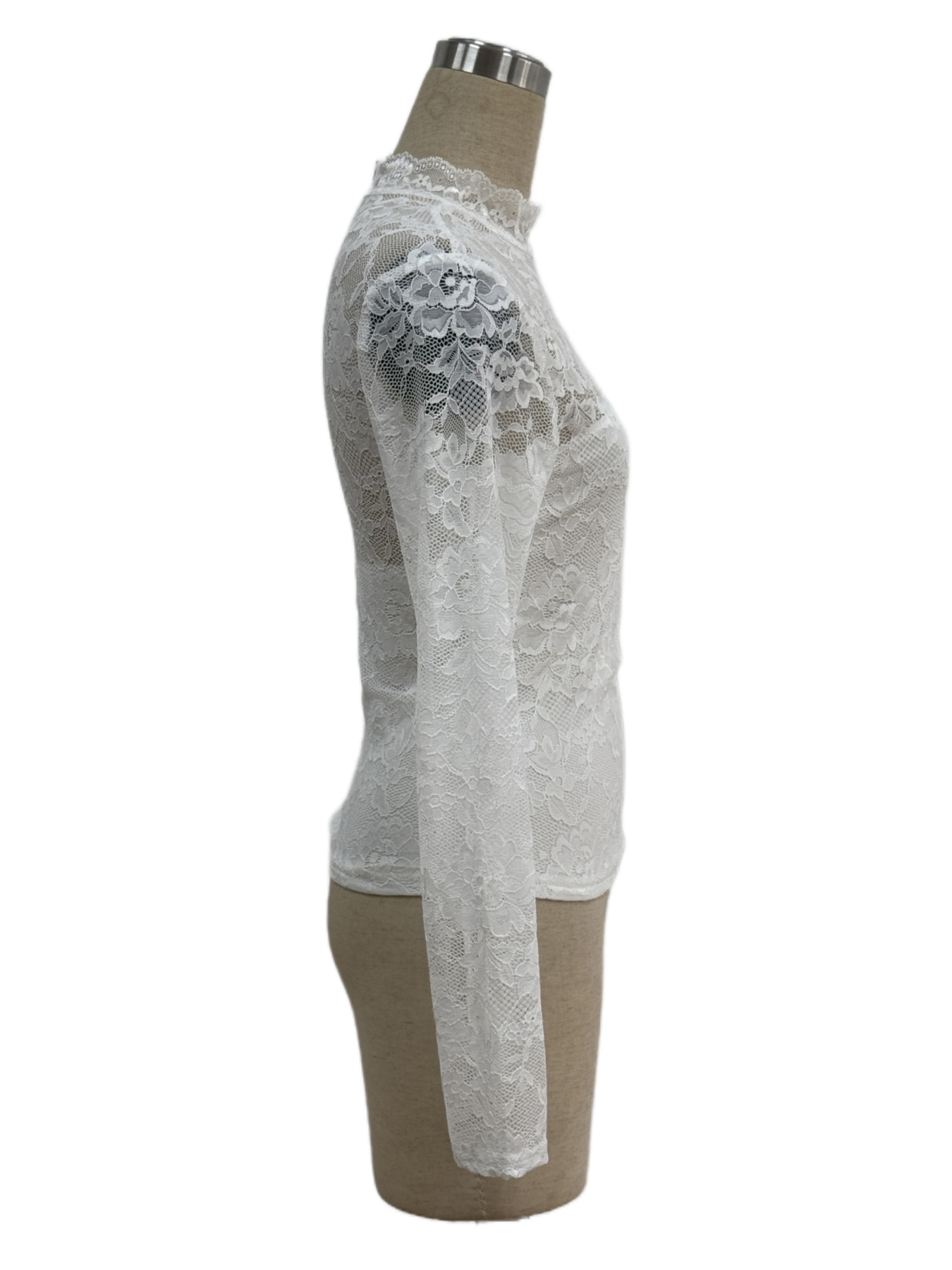 Womens Floral Lace Top Sexy See-Through Shirt Female O Neck Basic Blouse